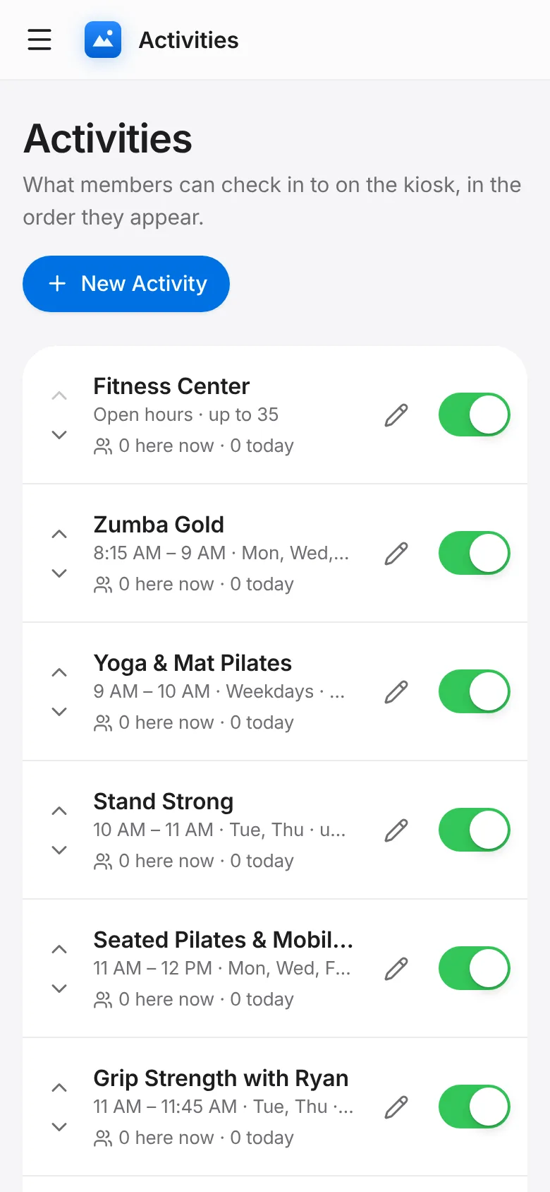 CoreFitness: Tap Activities → New Activity.