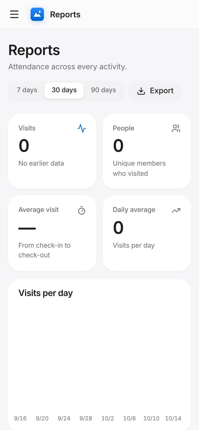 CoreFitness: Tap Reports and choose 7, 30 or 90 days.