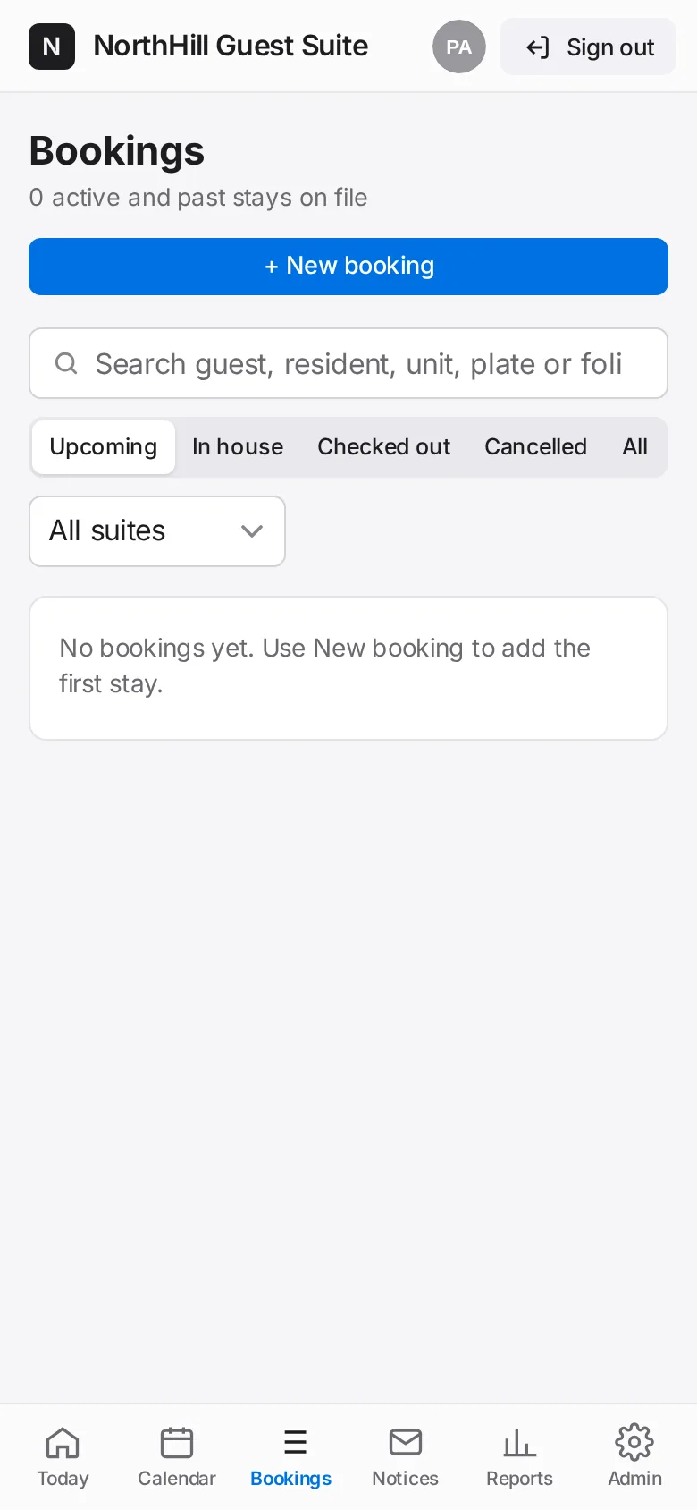 Guest Suite: Open the booking from Bookings or Today and tap Edit.
