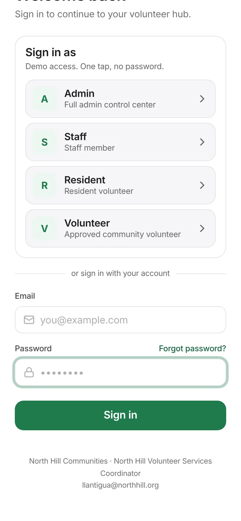 PurposeFULL Connection: Forgot it? Tap Forgot password? and enter your email. (Reset emails need the community’s email service to be switched on; otherwise ask an admin.)